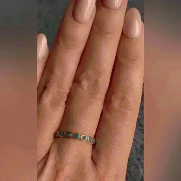 Adornia 14K Gold Plated Imitation Turquoise Cabochon Eternity Ring Sz 8 NWT - Picture 4 of 4